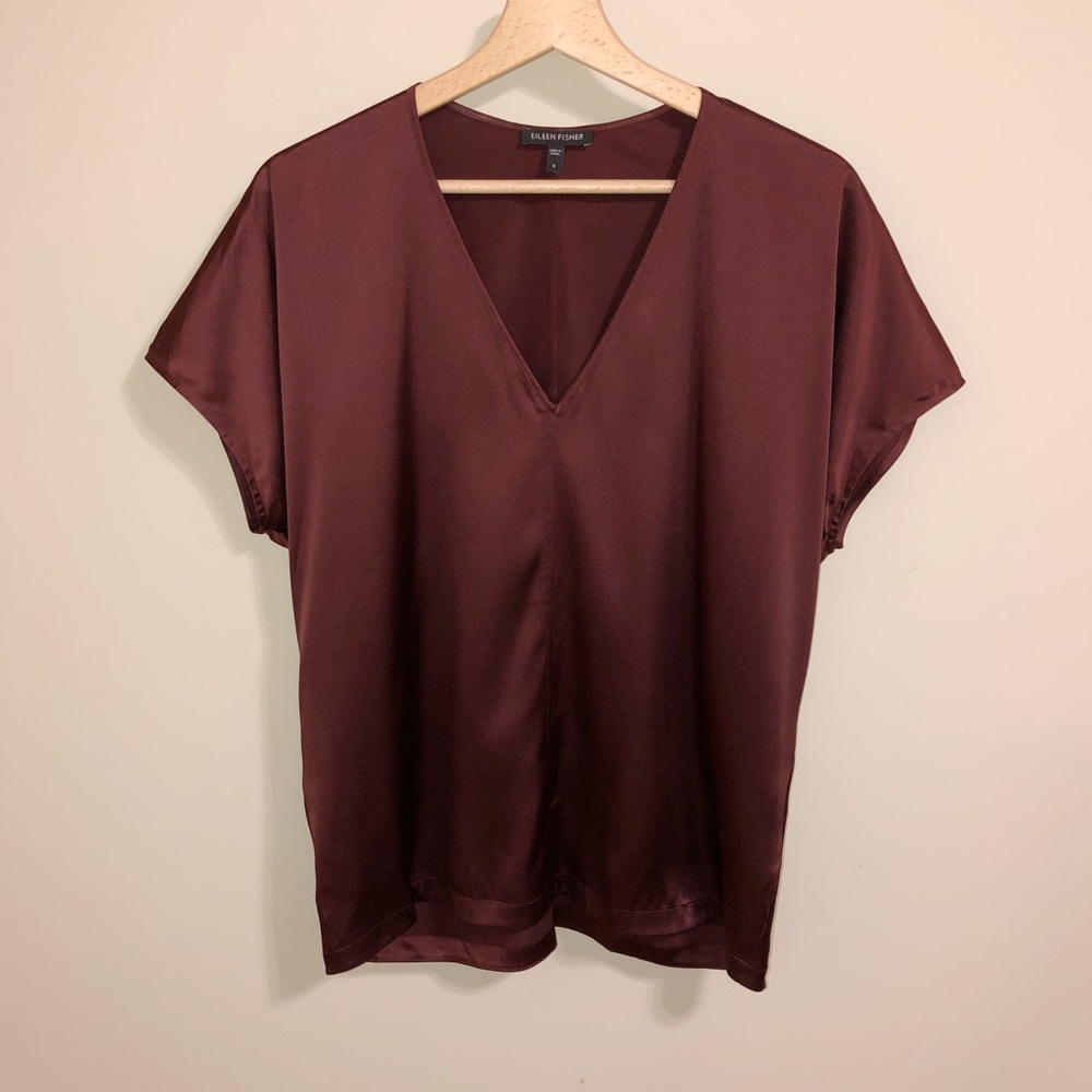 Eileen Fisher Auburn Silk Slouchy V-neck Top Size S